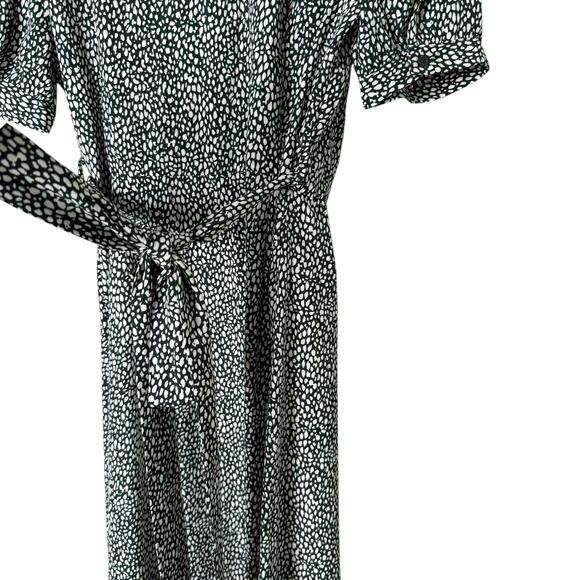 NWT Crescent Collared Wrap Midi Dress Short‎ Puff Sleeves in Green White, Medium - Picture 10 of 13